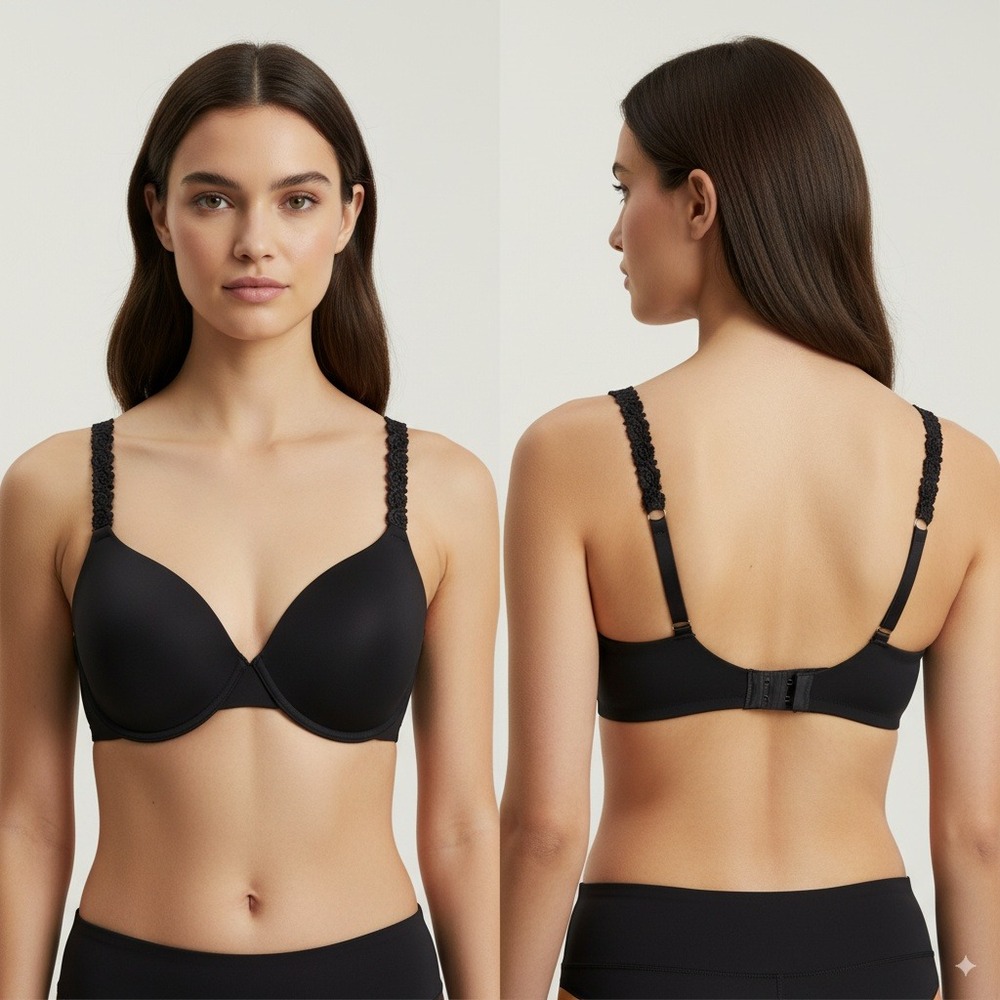 Natori Black Bra 32DDD Padded Underwire‎ Lace Strap Full Coverage Everyday